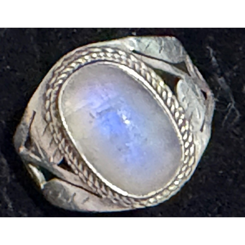 VTG Moonstone In Silver Ring (Sz 5.5) Oval Cabochon Good Color Braided Bevel
